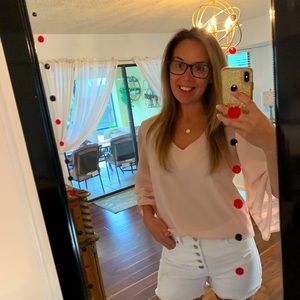 Pastel pink balloon sleeve blouse